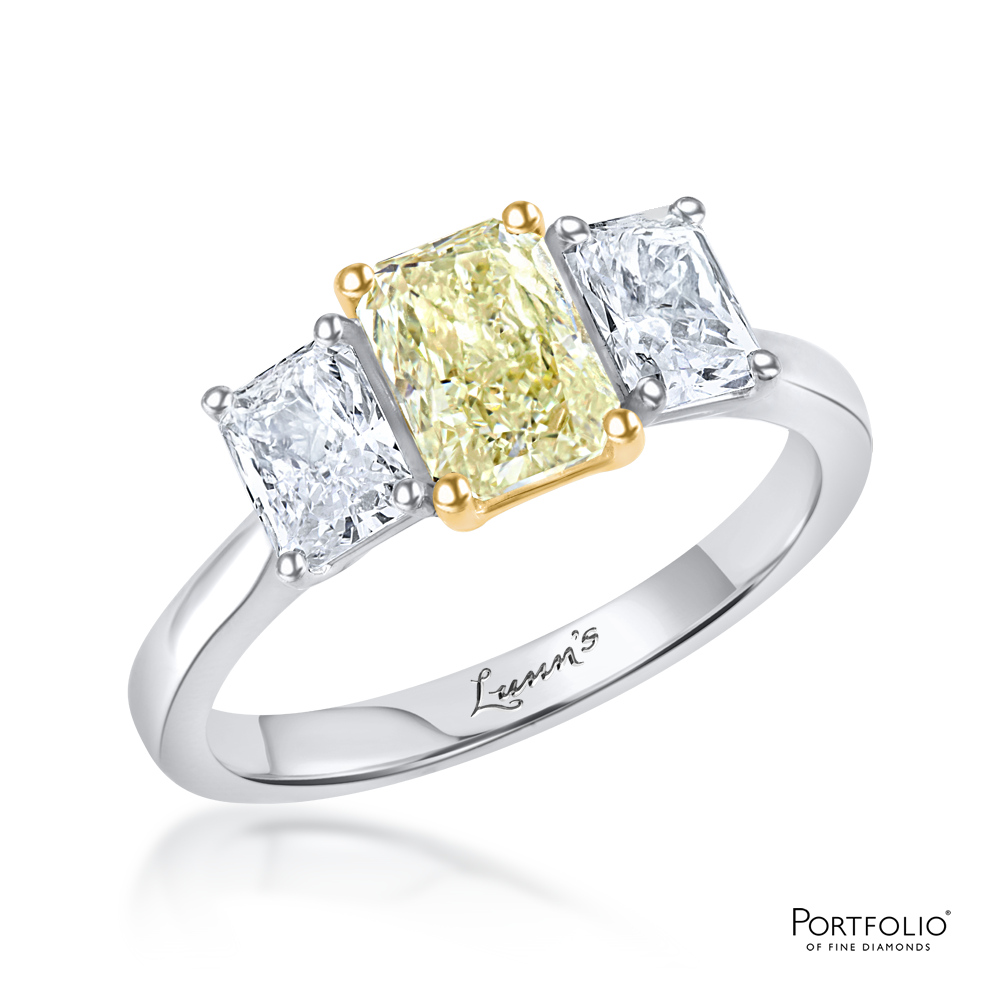 Three Stone 1.06ct VS1 Yellow Diamond Platinum Ring