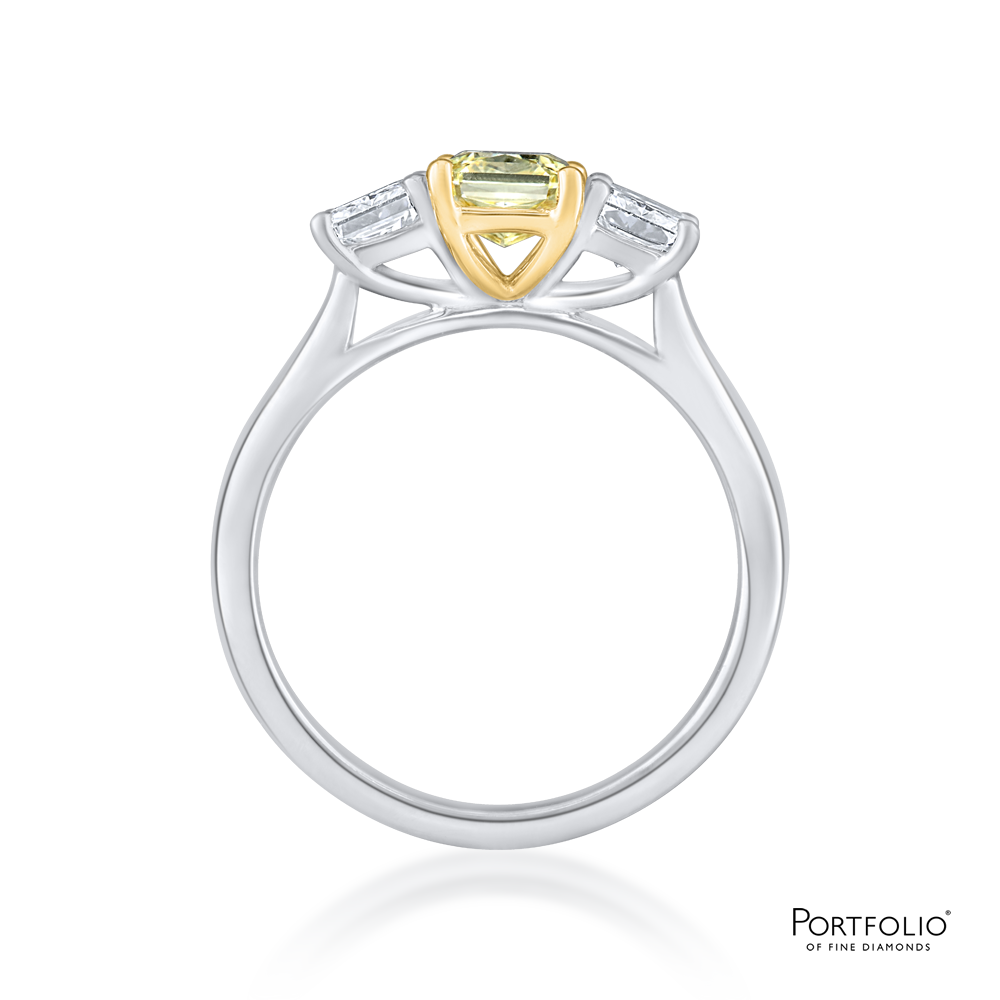 Three Stone 1.06ct VS1 Yellow Diamond Platinum Ring