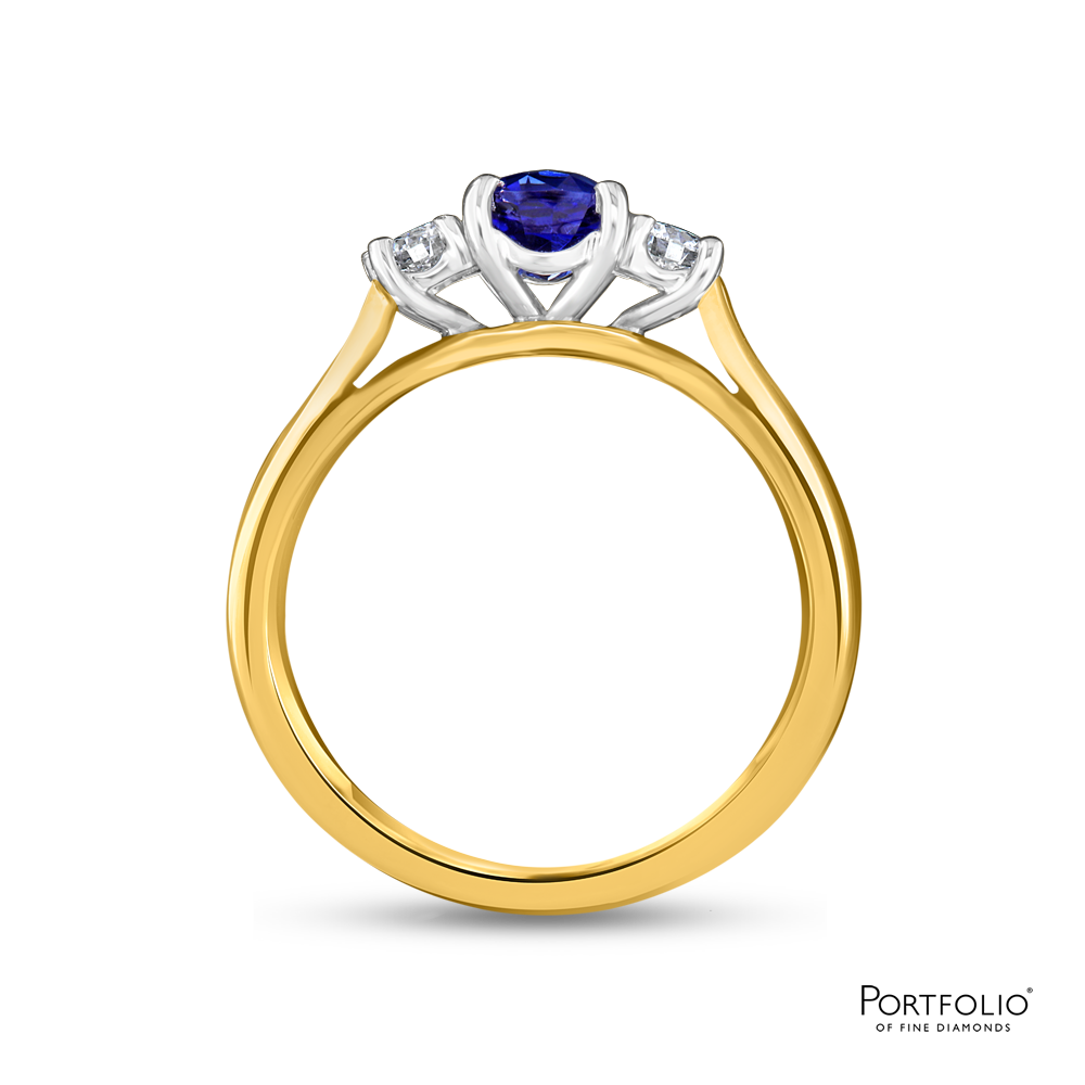 Three Stone 0.90ct Sapphire Yellow Gold Ring