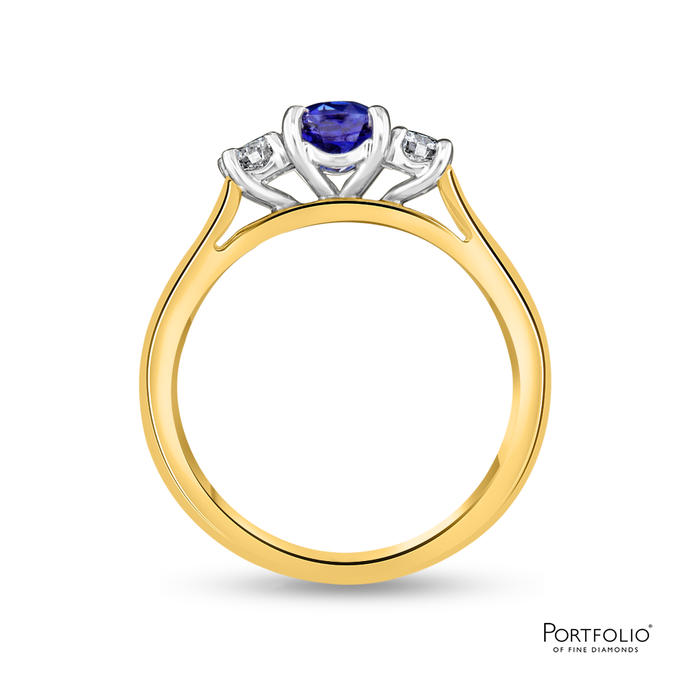 Three Stone 1.08ct Sapphire Yellow Gold Ring
