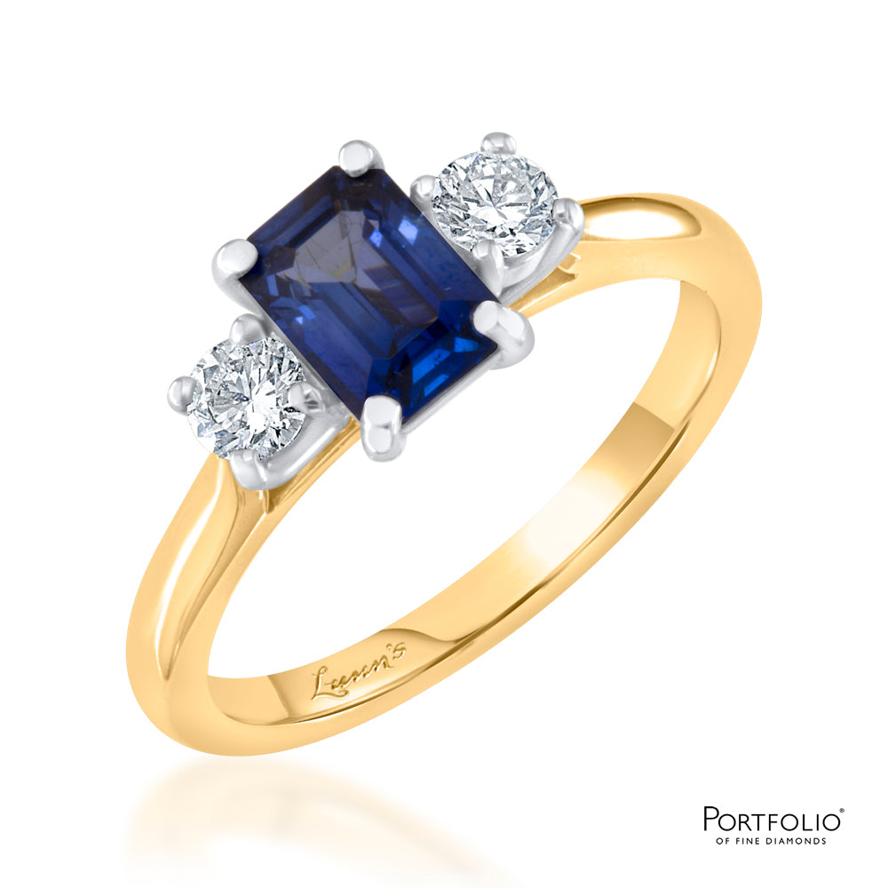 Three Stone 1.03ct Sapphire and Diamond Yellow Gold Ring