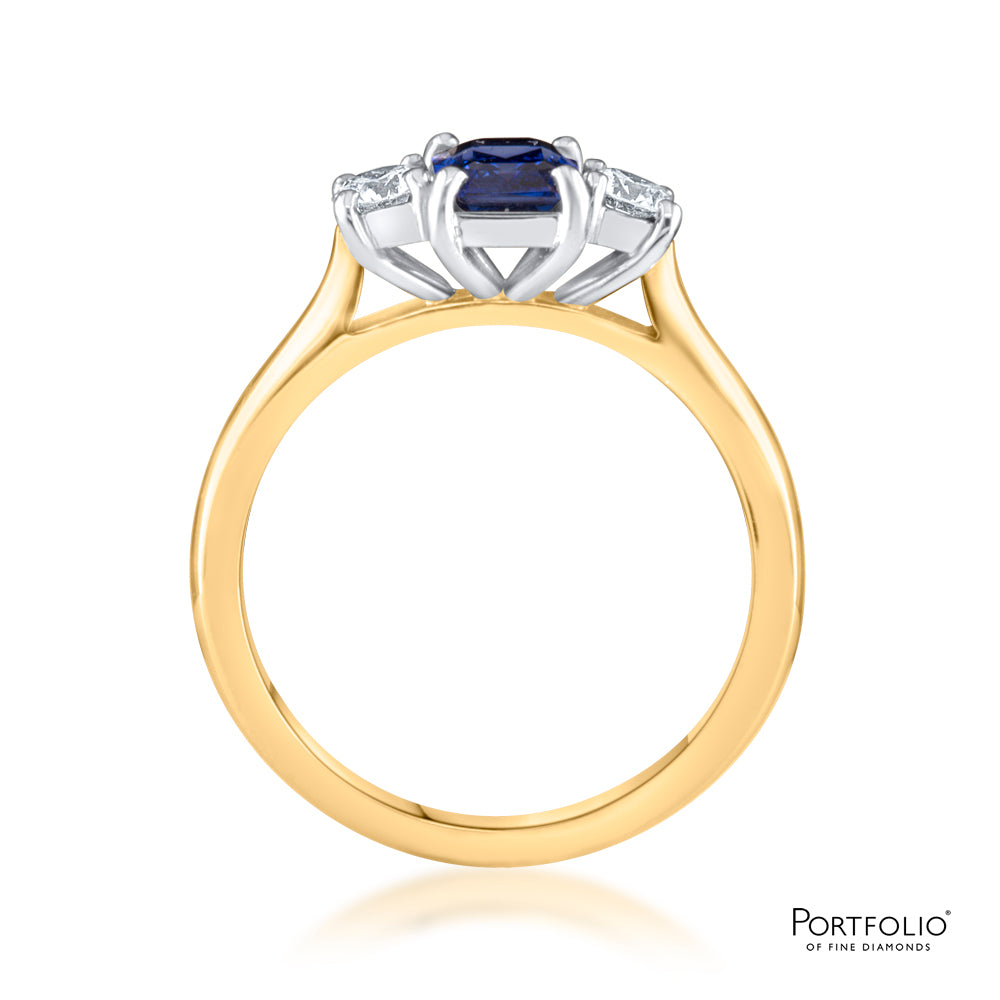 Three Stone 1.03ct Sapphire and Diamond Yellow Gold Ring