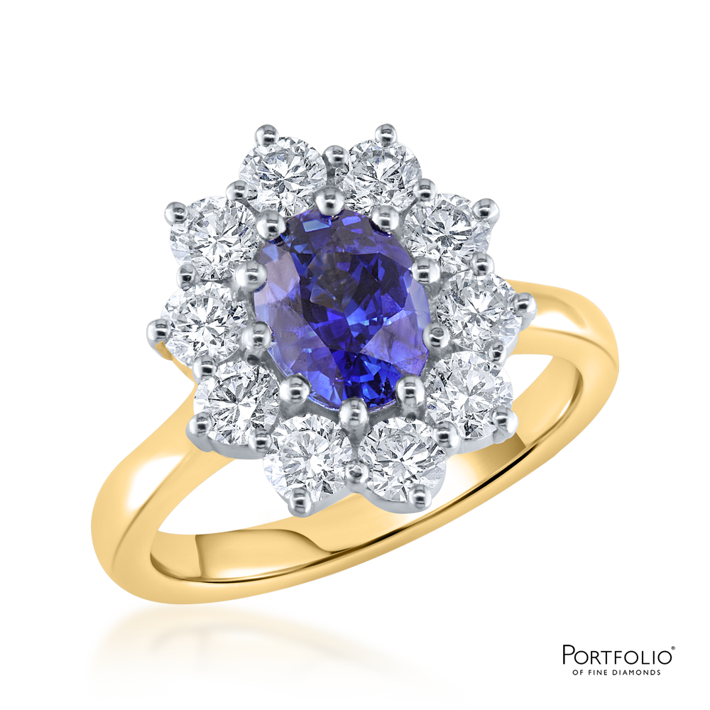 Cluster 1.58ct Sapphire Yellow Gold Ring