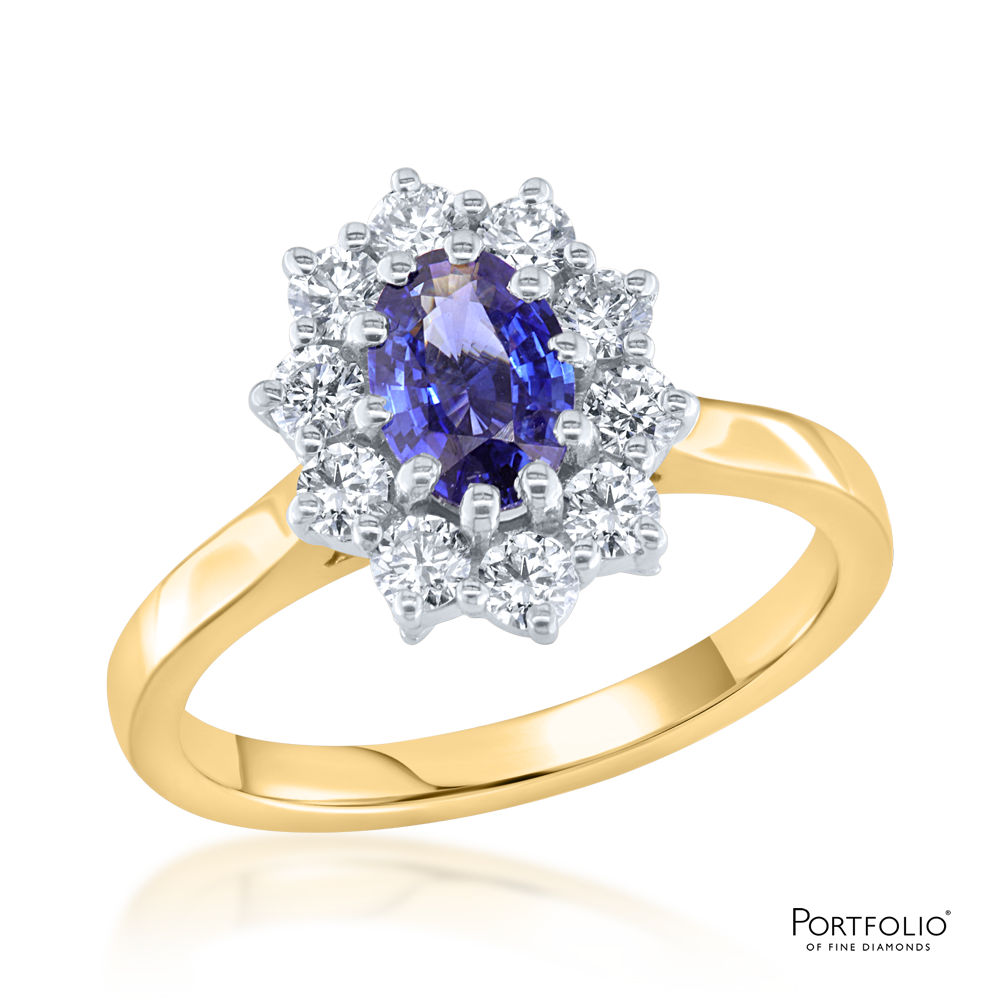 Cluster 0.74ct Sapphire Yellow Gold Ring