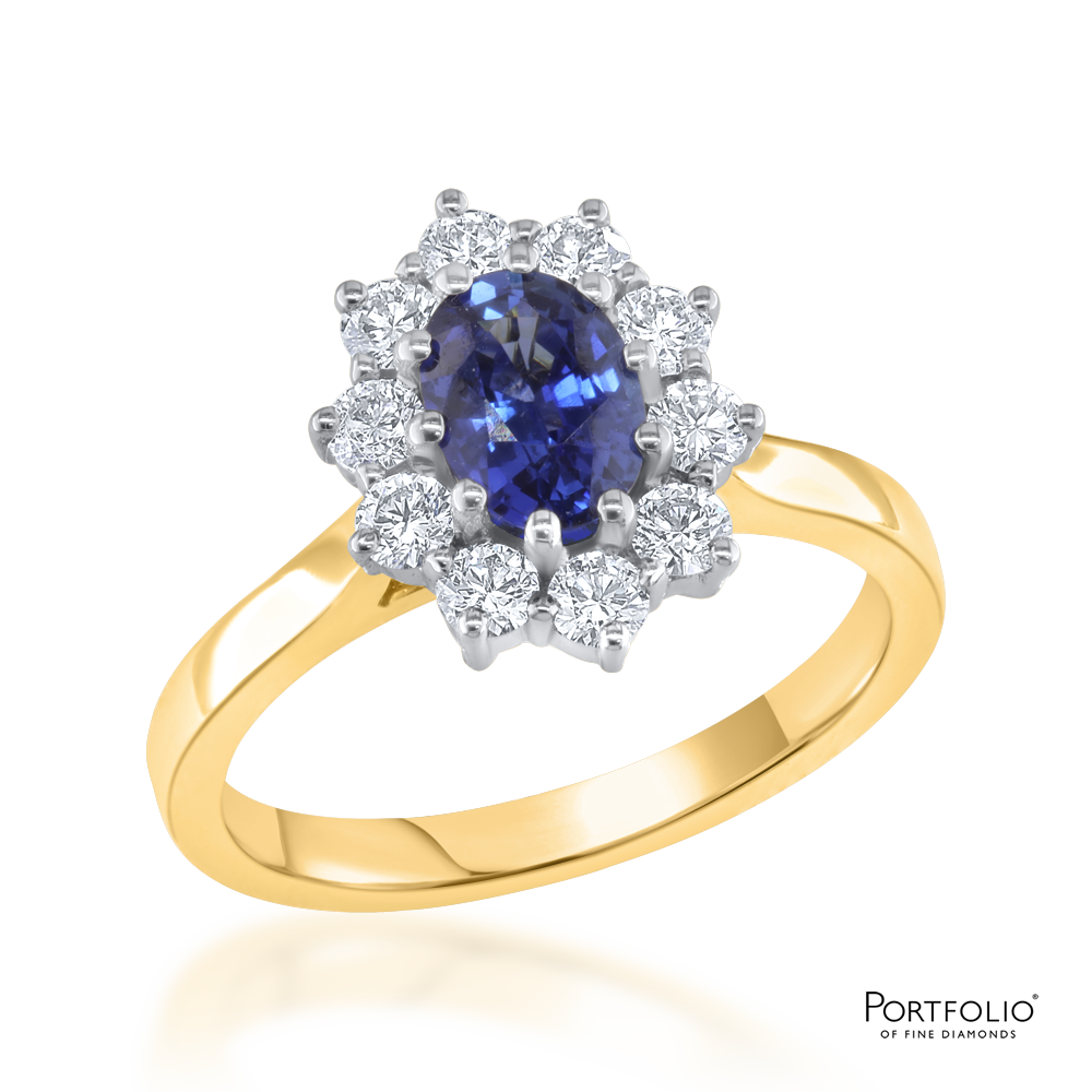 Cluster 1.00ct Sapphire Yellow Gold Ring