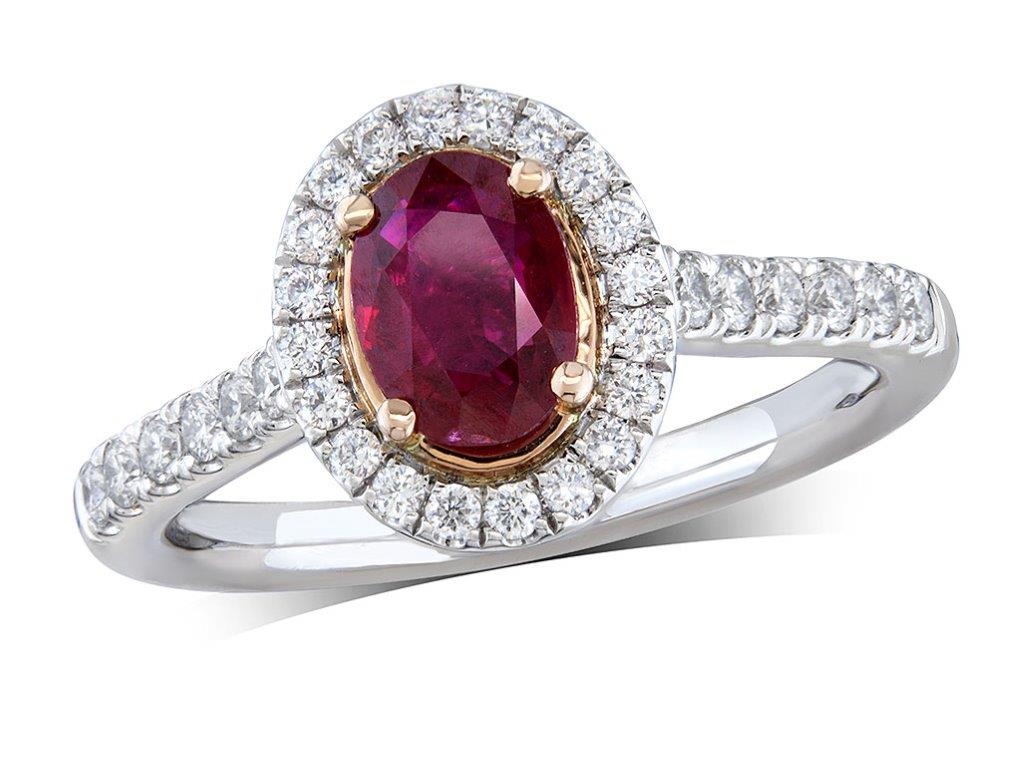 Cluster 0.80ct Ruby Platinum/Rose Gold Ring