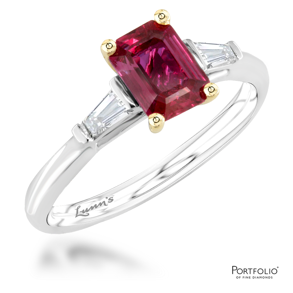 Three Stone 0.88ct Ruby Platinum/Yellow Gold Ring