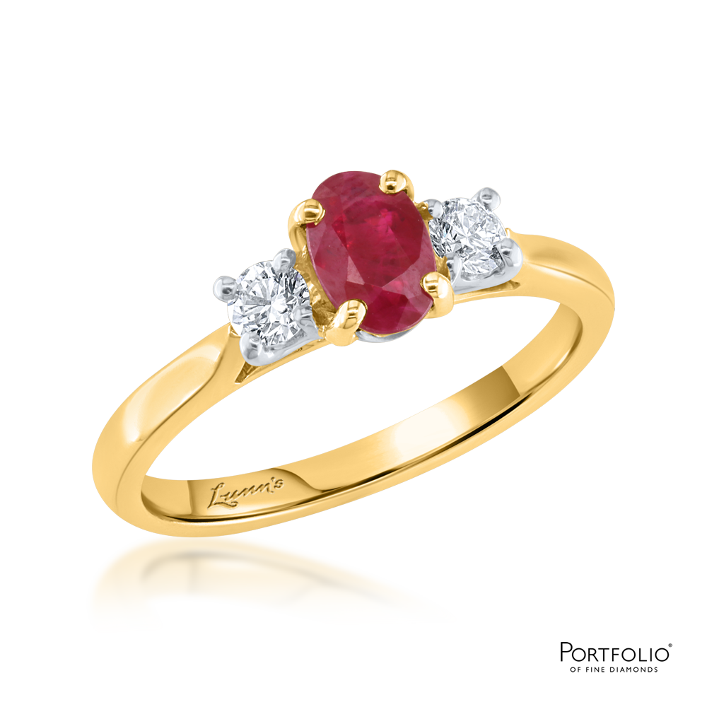 Three Stone 0.79ct Ruby Yellow Gold Ring