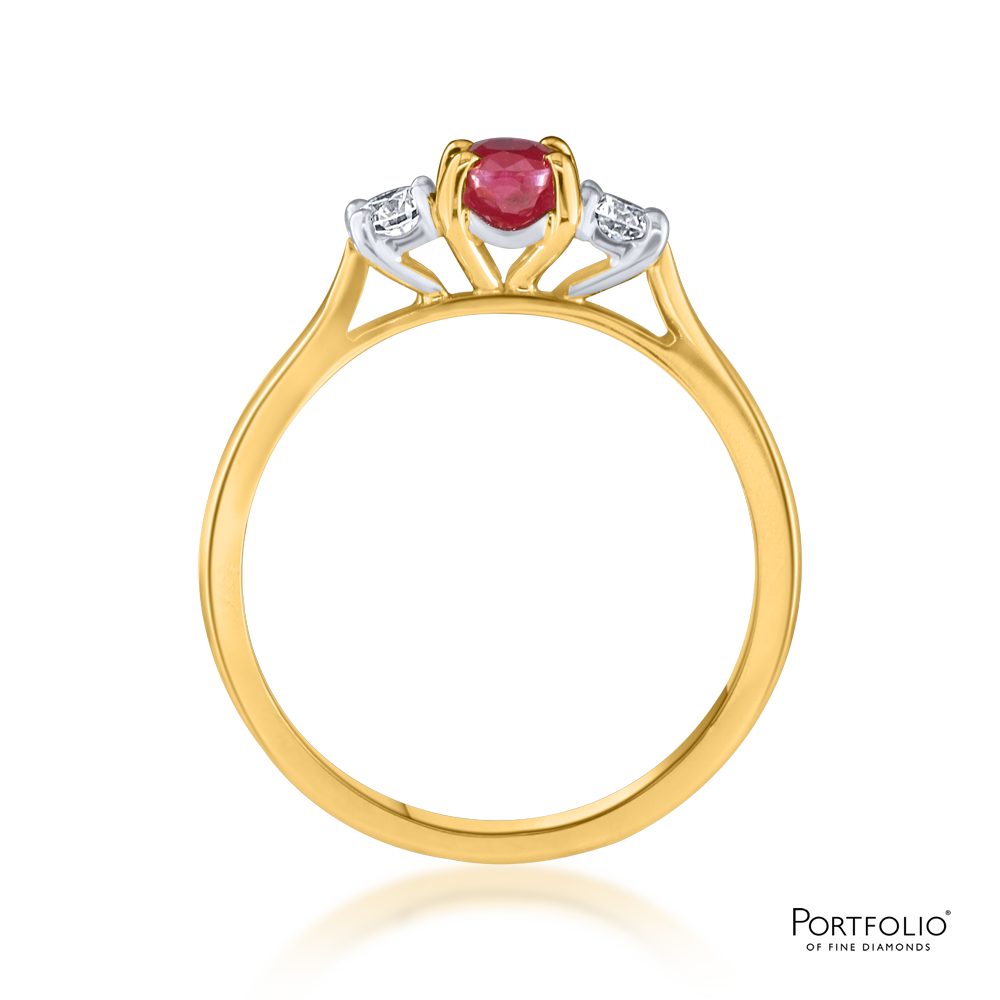 Three Stone 0.79ct Ruby Yellow Gold Ring