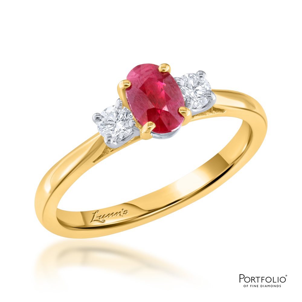 Three Stone 0.68ct Ruby Yellow Gold Ring