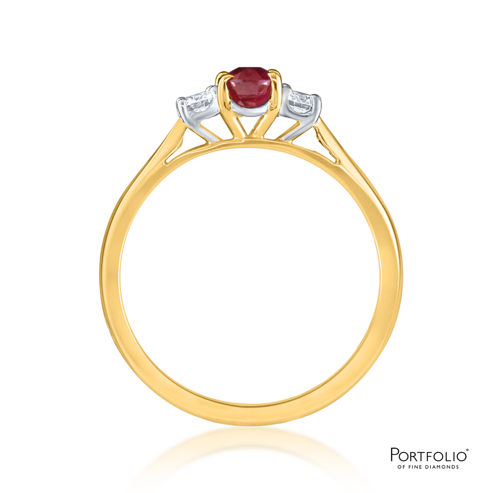 Three Stone 0.68ct Ruby Yellow Gold Ring