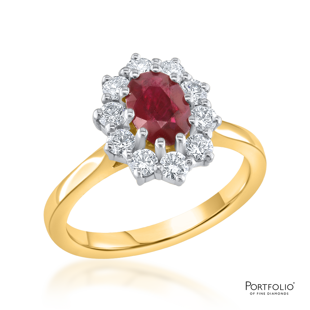 Cluster 1.02ct Ruby Yellow Gold