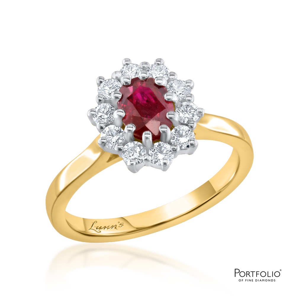 Cluster 0.74ct Ruby Yellow Gold Ring