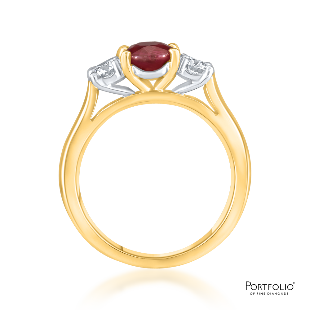 Three Stone 1.53ct Ruby Yellow Gold Ring