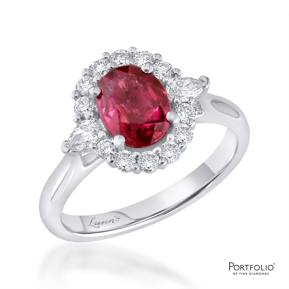 Cluster 1.37ct Ruby Platinum Ring