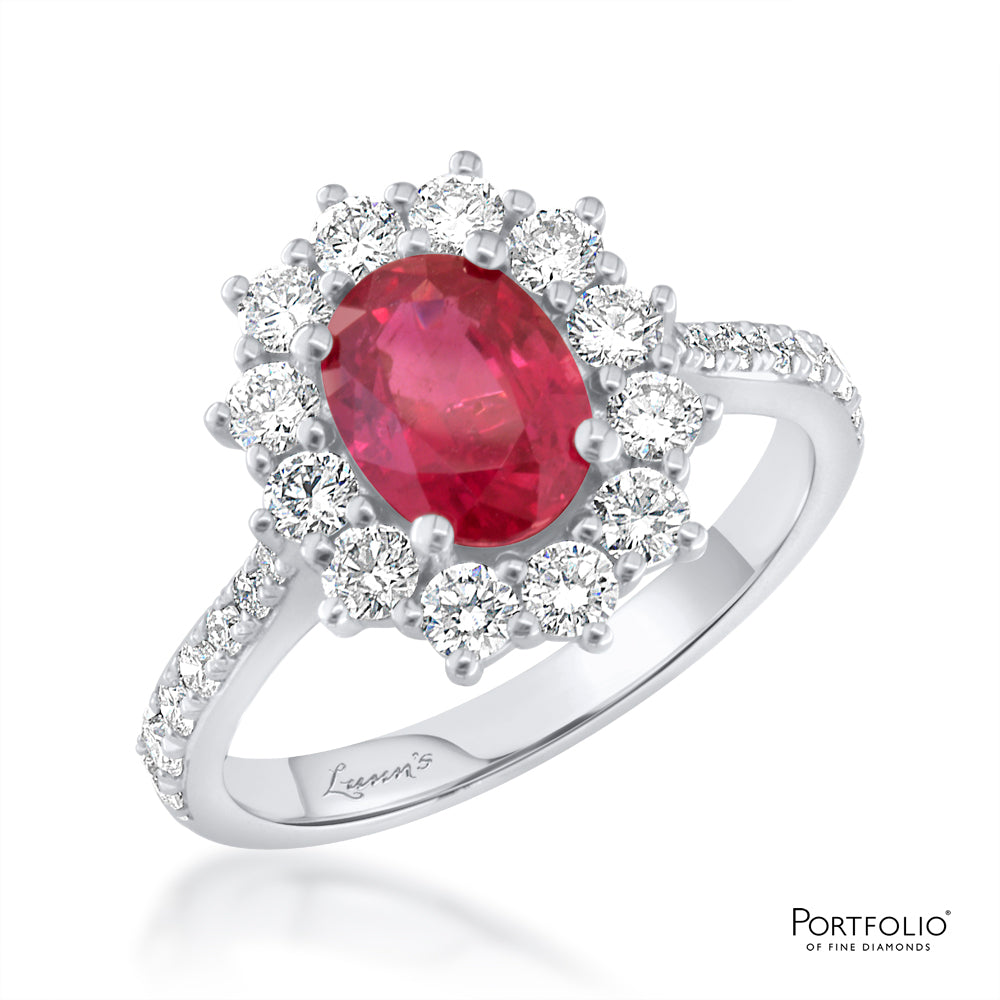 Cluster 1.62ct Ruby Platinum Ring