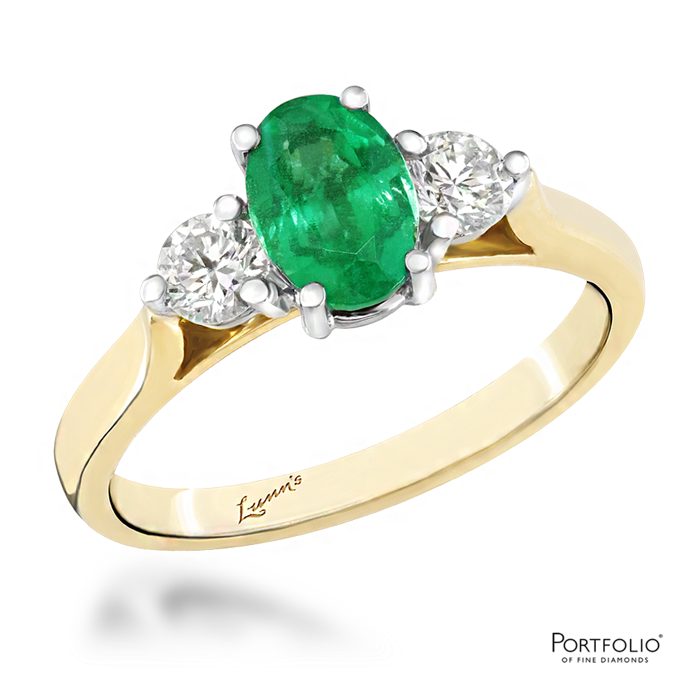 Three Stone 0.74ct Emerald Yellow Gold/Platinum Ring