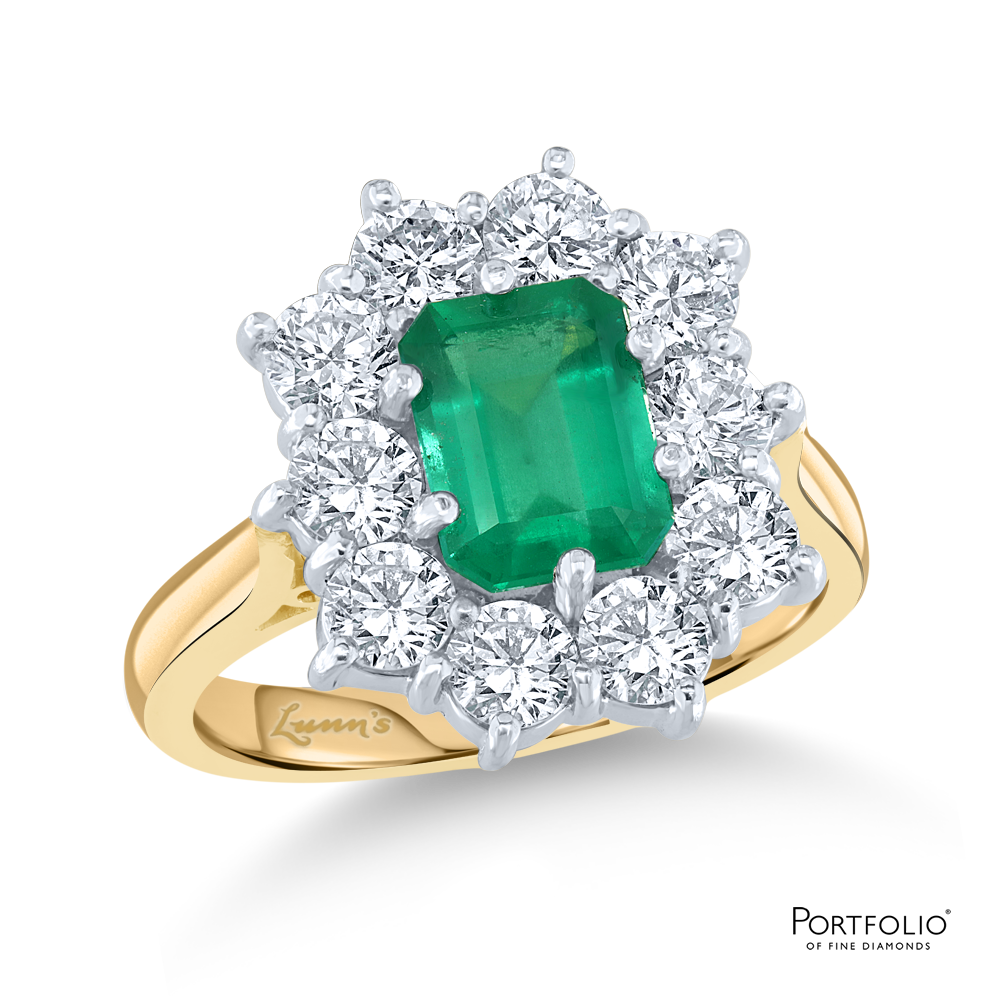 Cluster 1.56ct Emerald Yellow Gold/Platinum Ring