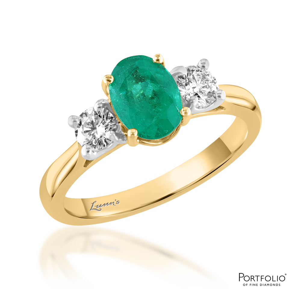 Three Stone 1.08ct Emerald Yellow Gold/Platinum Ring