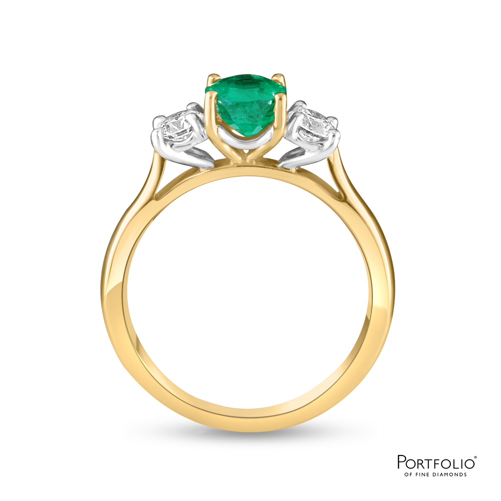 Three Stone 1.08ct Emerald Yellow Gold/Platinum Ring