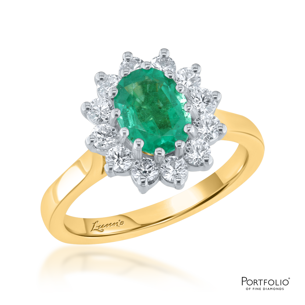 Cluster 1.17ct Emerald Yellow Gold Ring