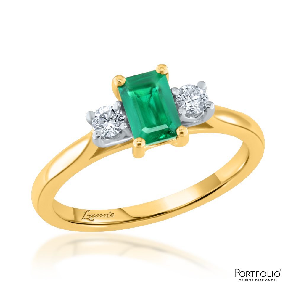 Three Stone 0.57ct Emerald Yellow Gold Ring