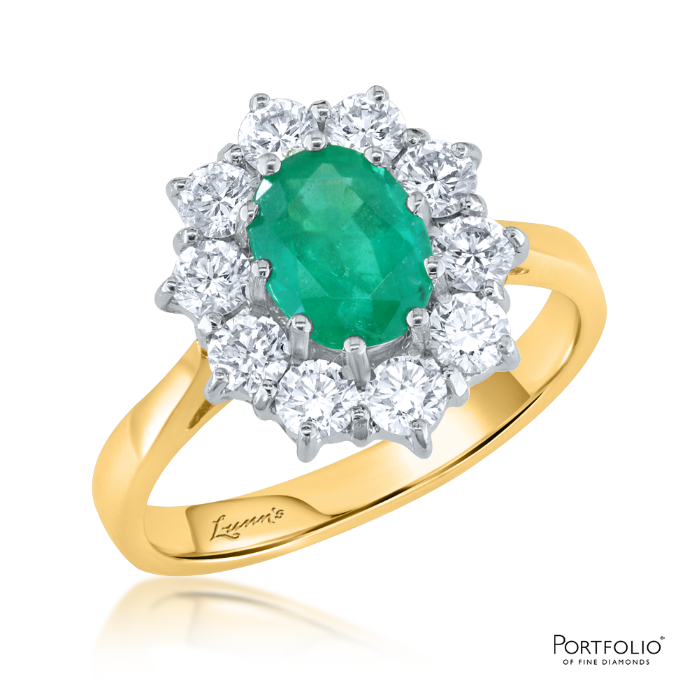 Cluster 1.04ct Emerald Yellow Gold Ring