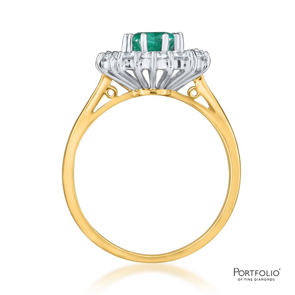 Cluster 1.04ct Emerald Yellow Gold Ring