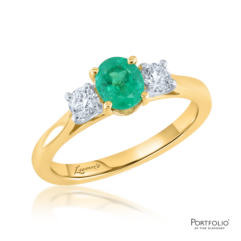 Three Stone 0.59ct Emerald Yellow Gold Ring