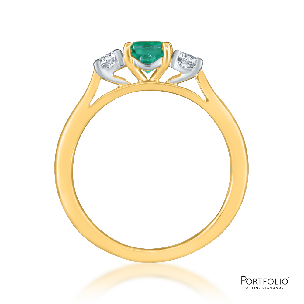 Three Stone 0.59ct Emerald Yellow Gold Ring