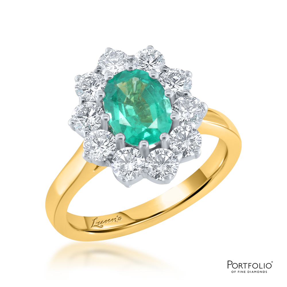 Cluster 1.14ct Emerald Yellow Gold Ring