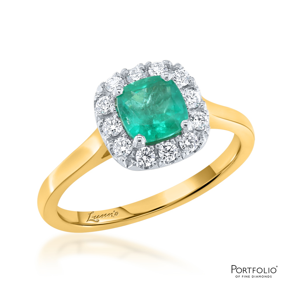 Cluster 0.76ct Emerald Yellow Gold Ring