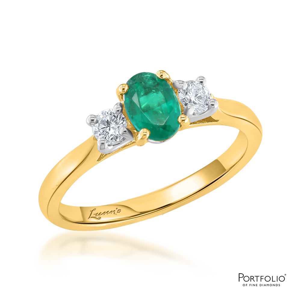 Three Stone 0.48ct Emerald Yellow Gold Ring