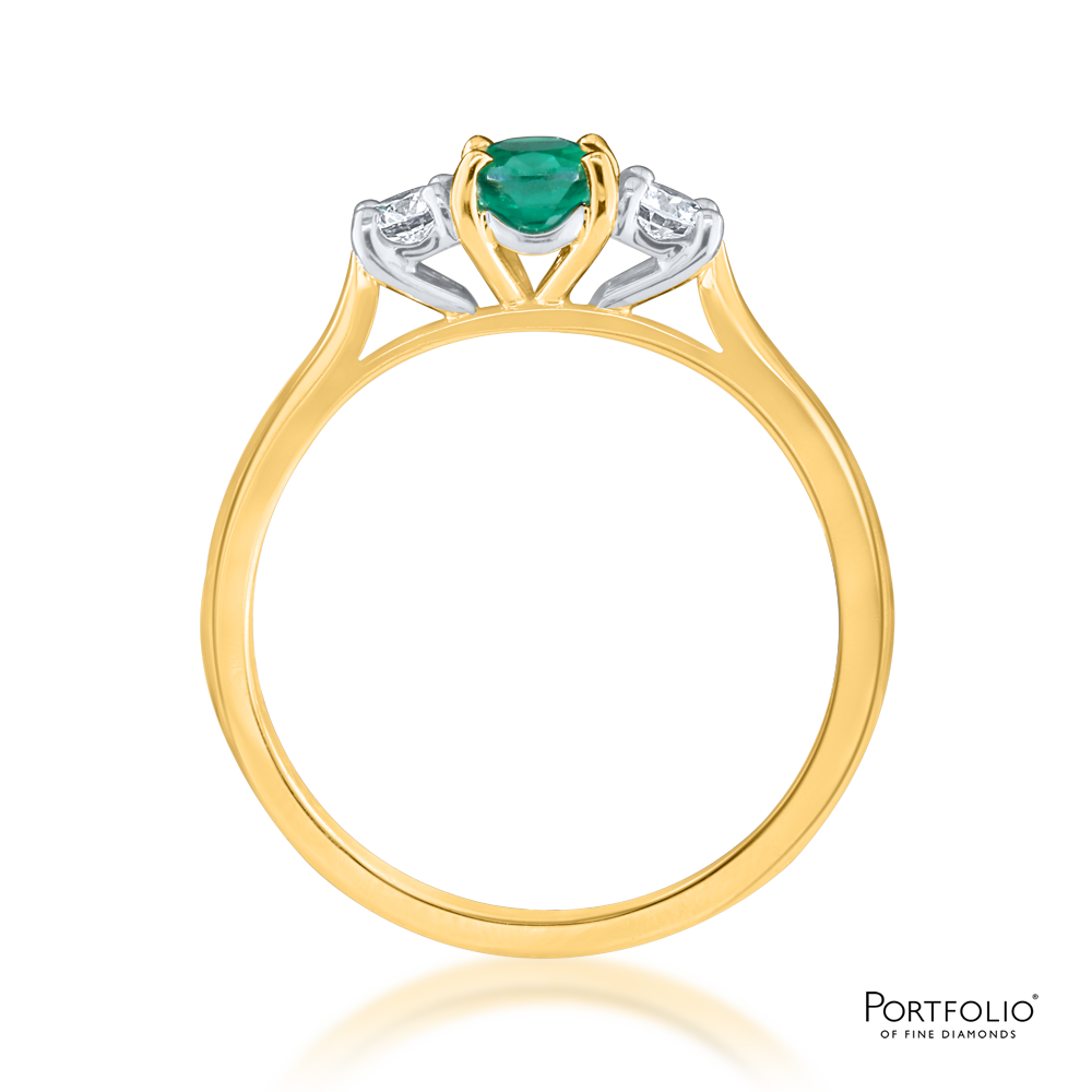 Three Stone 0.48ct Emerald Yellow Gold Ring