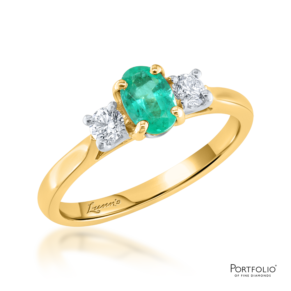 Three Stone 0.51ct Emerald Yellow Gold Ring