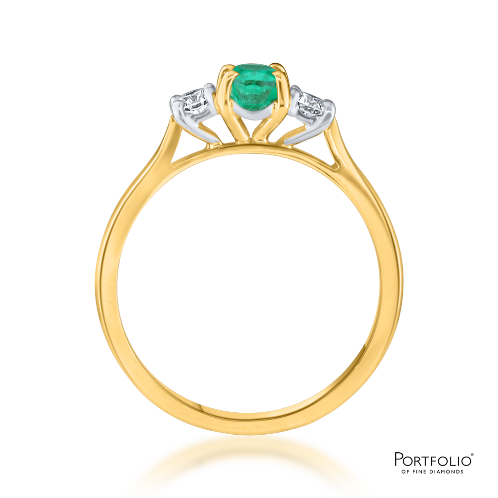 Three Stone 0.51ct Emerald Yellow Gold Ring