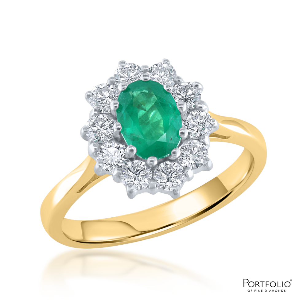 Cluster 0.51ct Emerald Yellow Gold Ring