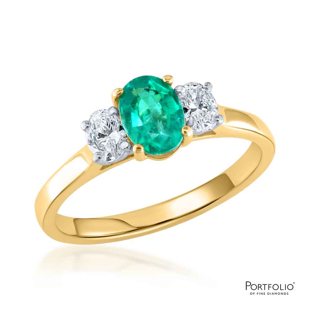 Three Stone 0.74ct Emerald Yellow Gold Ring