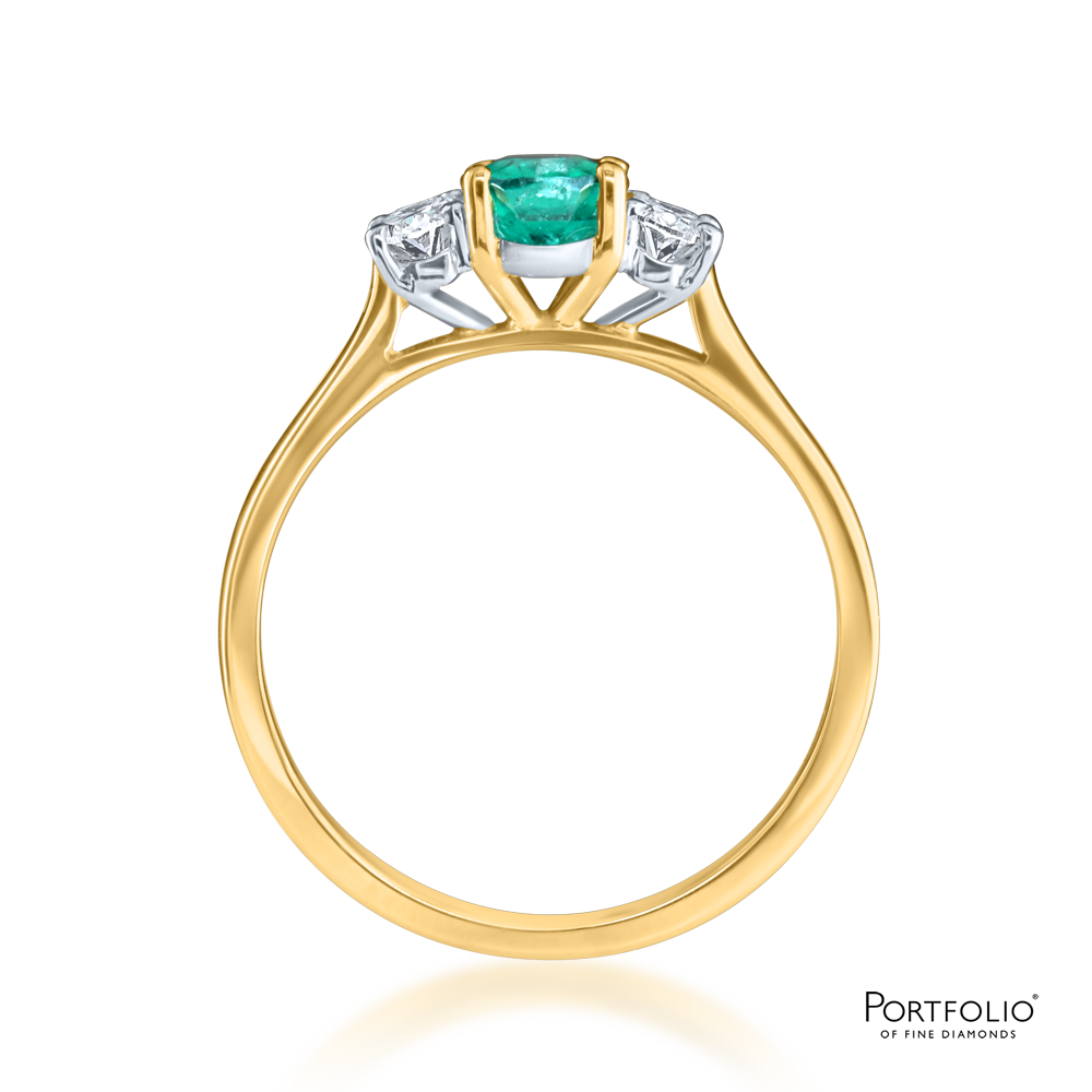 Three Stone 0.74ct Emerald Yellow Gold Ring