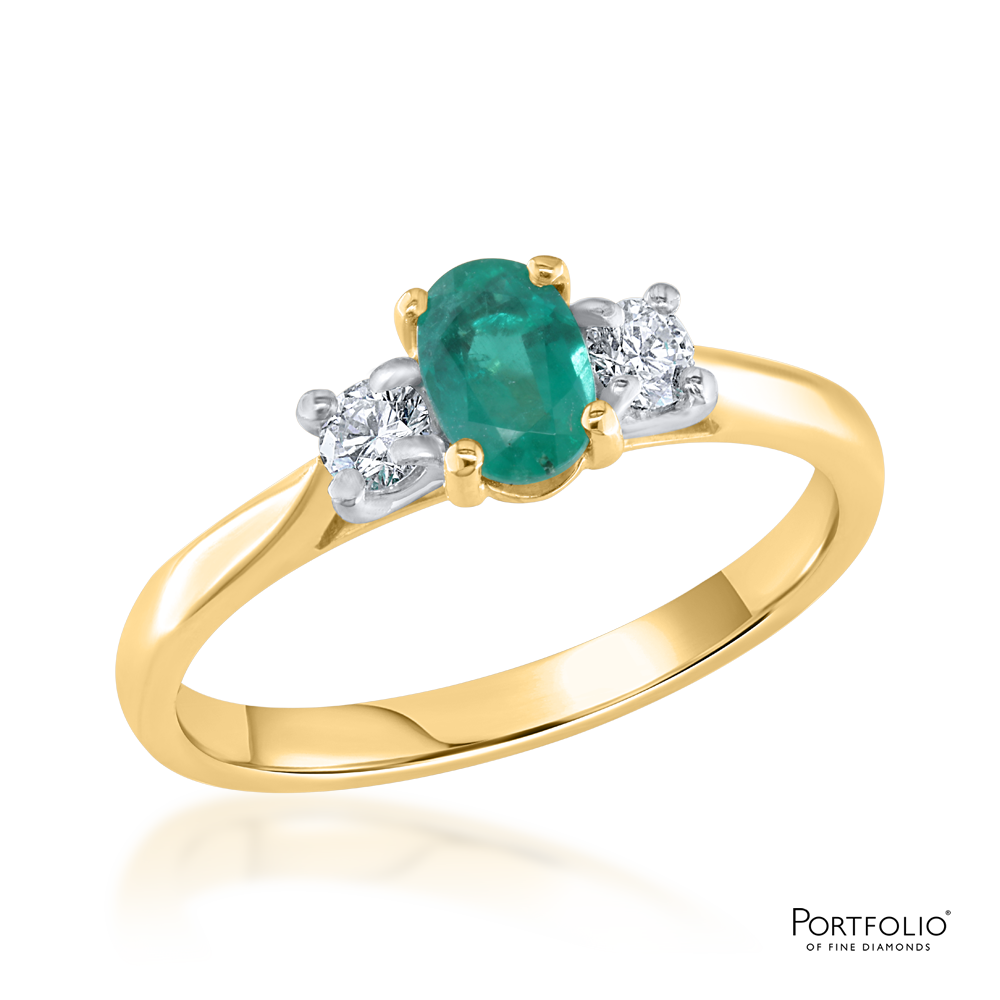 Three Stone 0.44ct Emerald Yellow Gold Ring