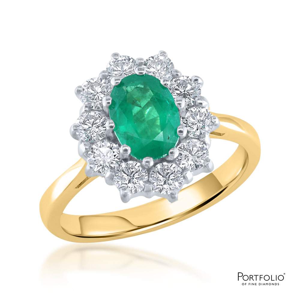 Cluster 0.66ct Emerald Yellow Gold Ring