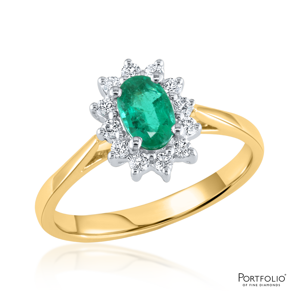 Cluster 0.45ct Emerald Yellow Gold Ring