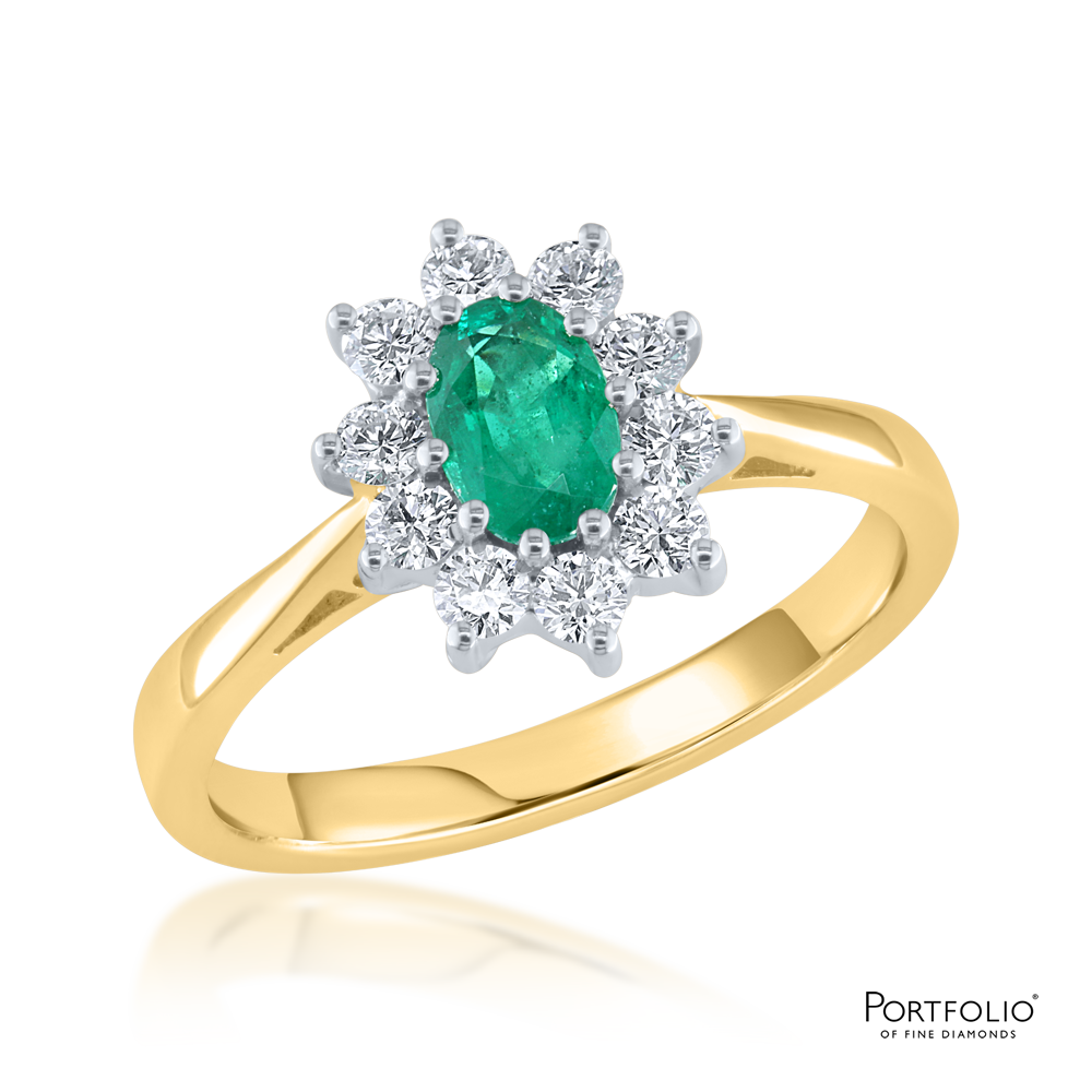 Cluster 0.39ct Emerald Yellow Gold Ring