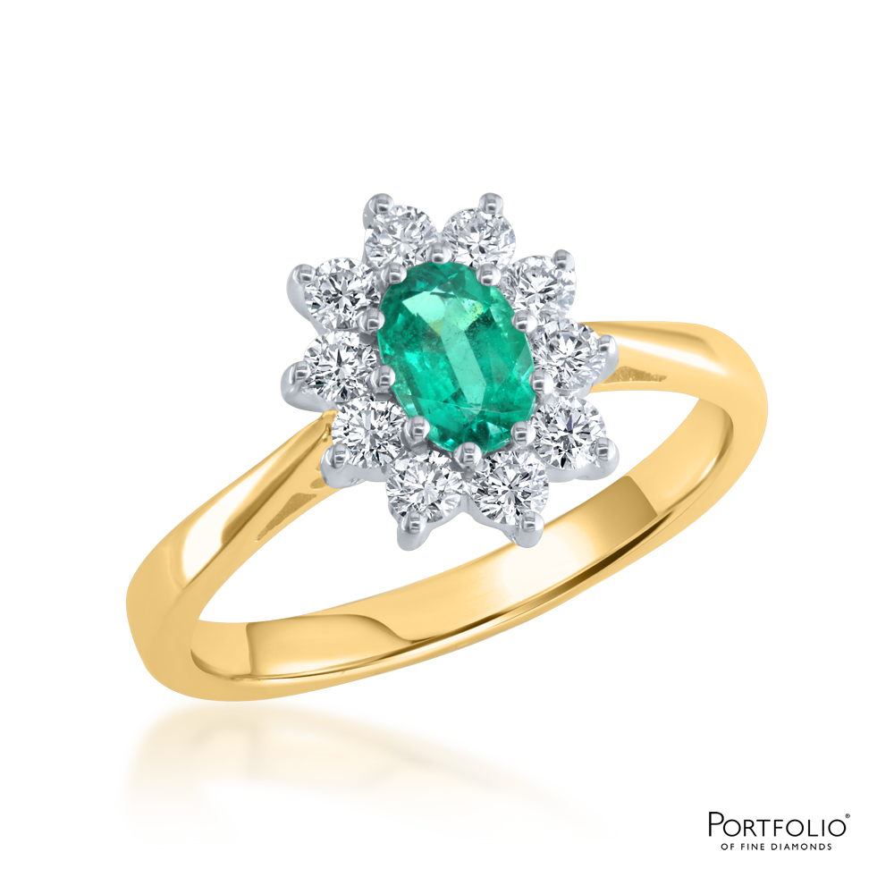 Cluster 0.39ct Emerald Yellow Gold Ring