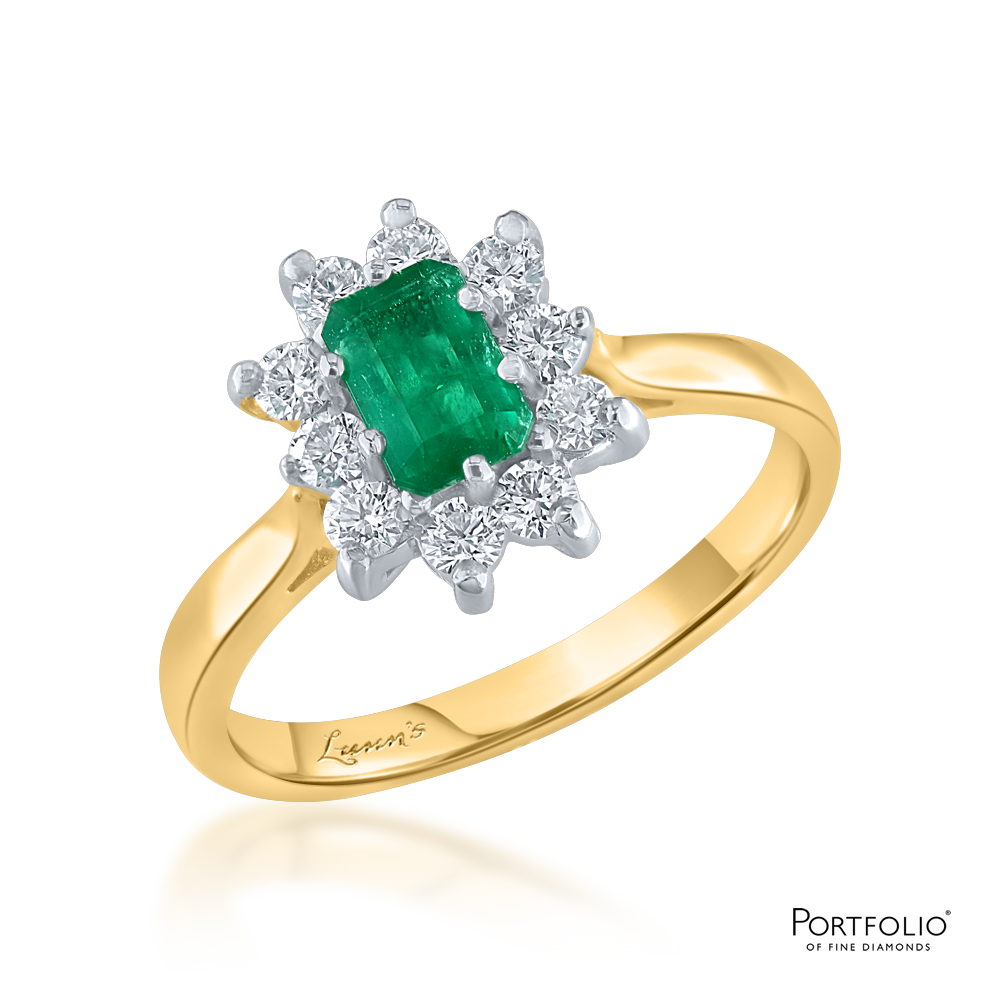 Cluster 0.47ct Emerald Yellow Gold Ring