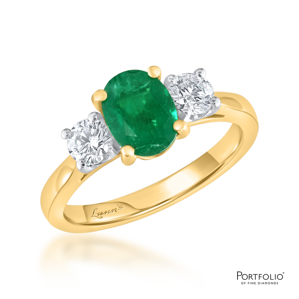 Three Stone 1.16ct Emerald Yellow Gold Ring