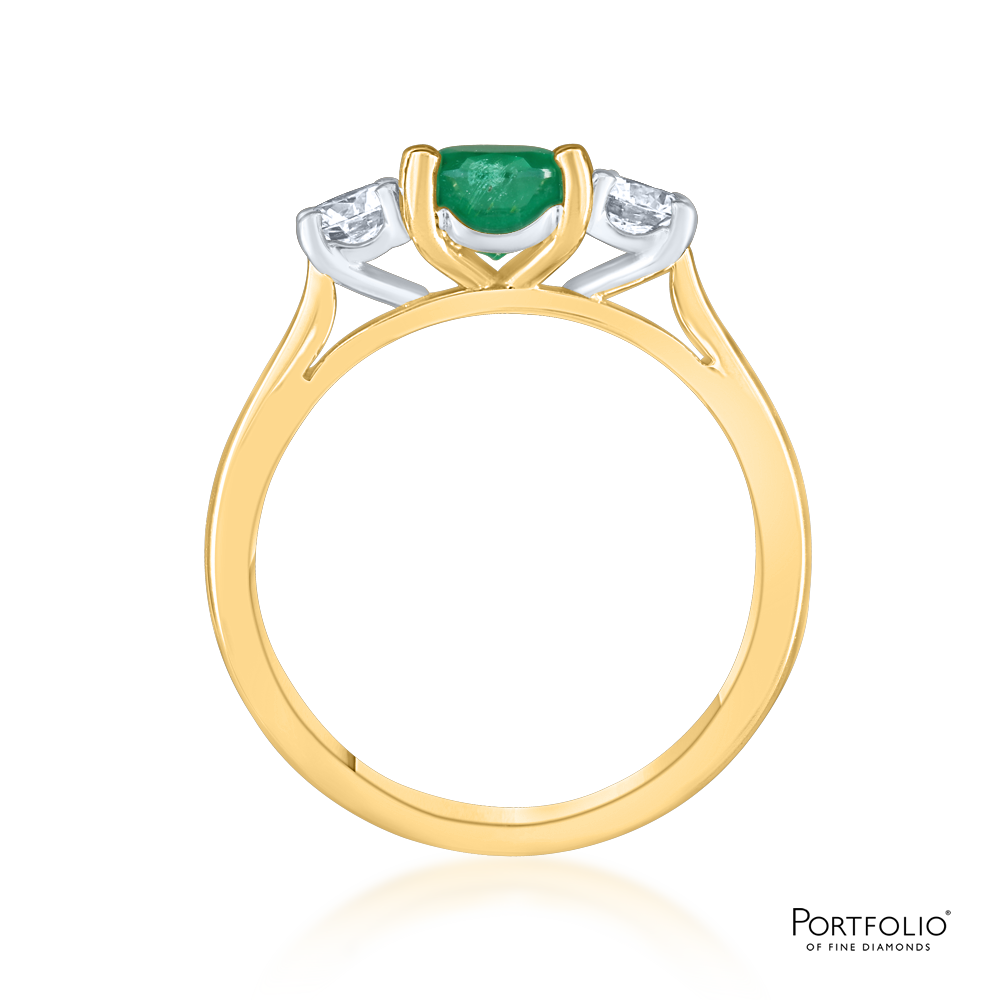 Three Stone 1.16ct Emerald Yellow Gold Ring