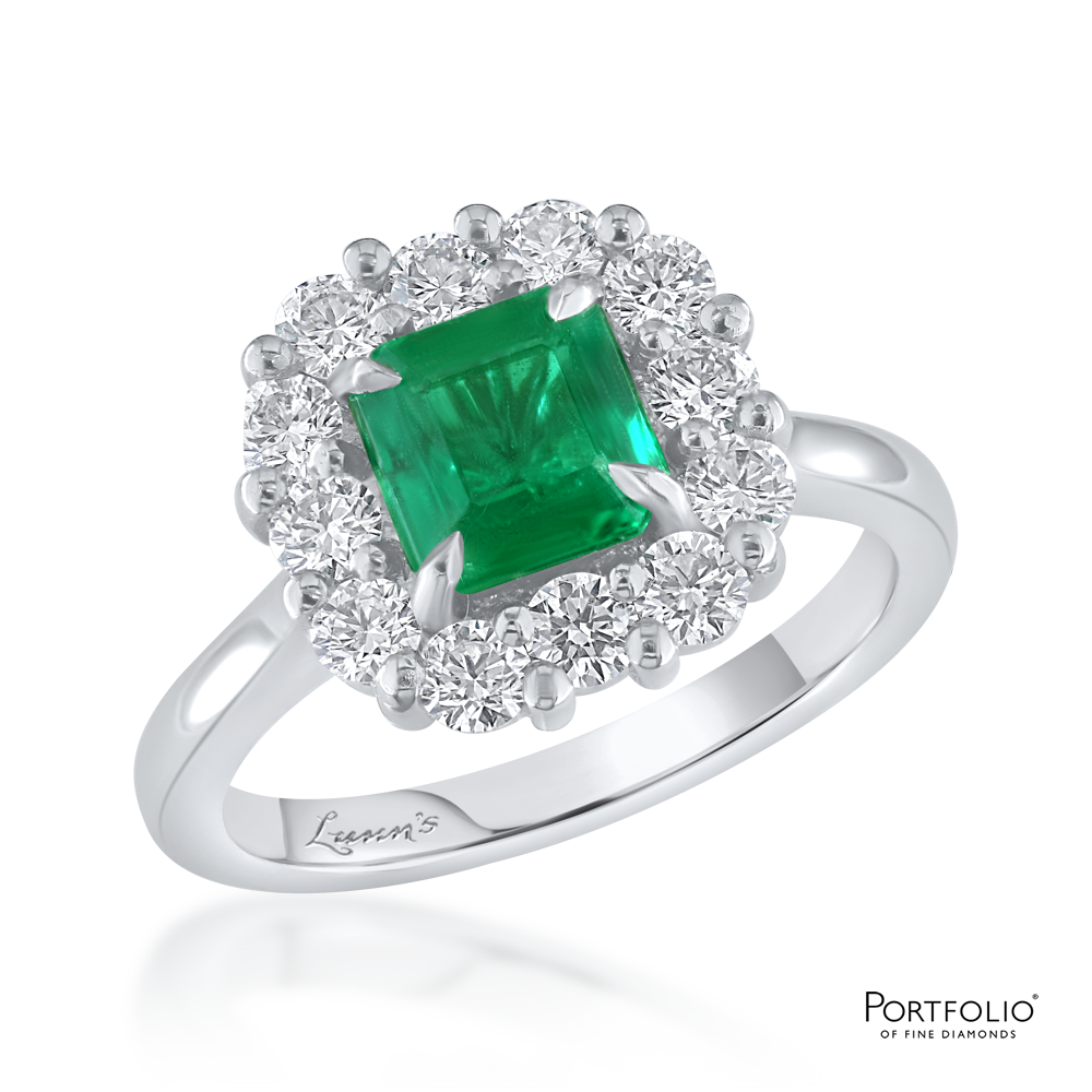 Cluster 1.42ct Emerald Platinum Ring