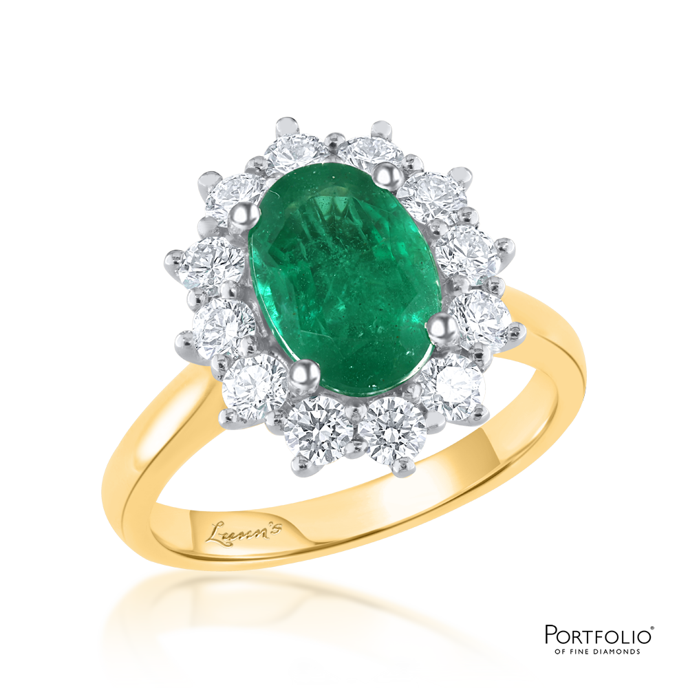 Cluster 1.31ct Emerald Yellow Gold Ring