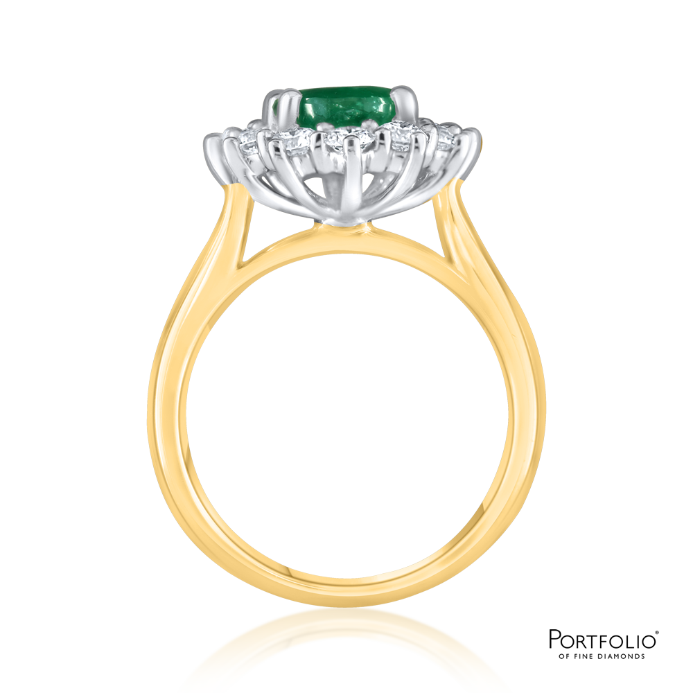 Cluster 1.31ct Emerald Yellow Gold Ring
